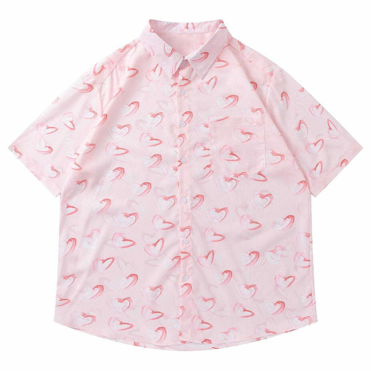 Full Heart Print Y2K Aesthetic Short Sleeve Shirt - Cute Tops for Coquette & Grunge Styles