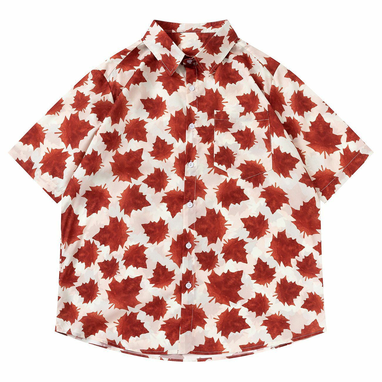 Full Maple Leaf Print Y2K Shirt - Cute Tops for Coquette Aesthetic & Grunge Style