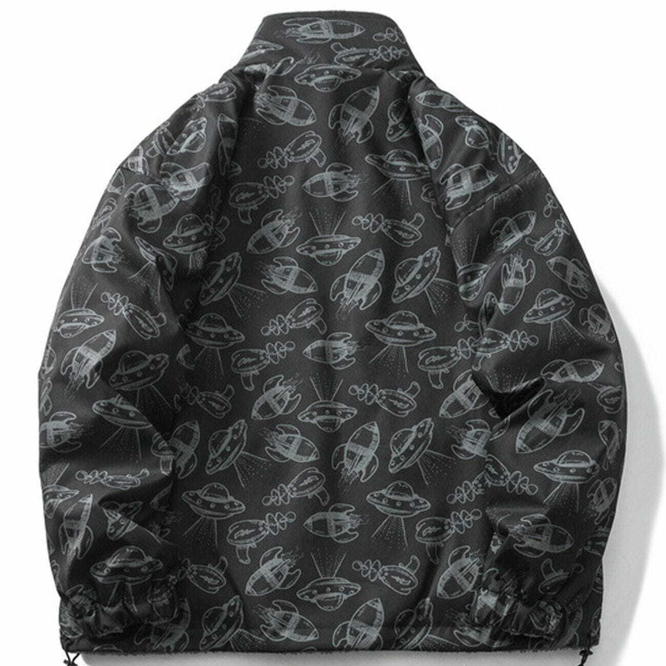 Full UFO Print Double-Sided Winter Coat - Y2K Aesthetic Outerwear for Cozy Style