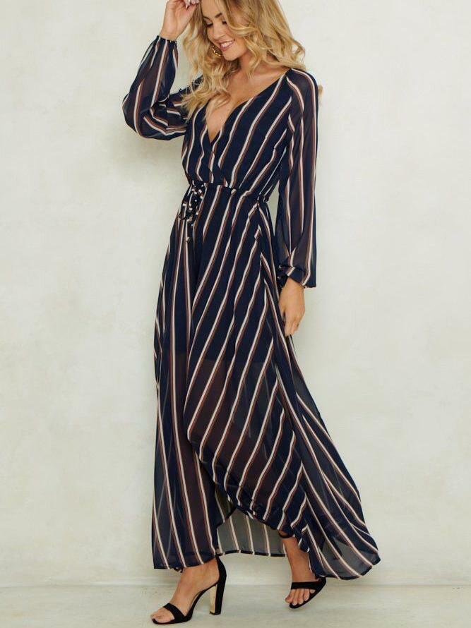 Genia Stripe Surplice Neck Maxi Dress - Y2K Aesthetic, Coquette Style, Cute & Comfy Fashion