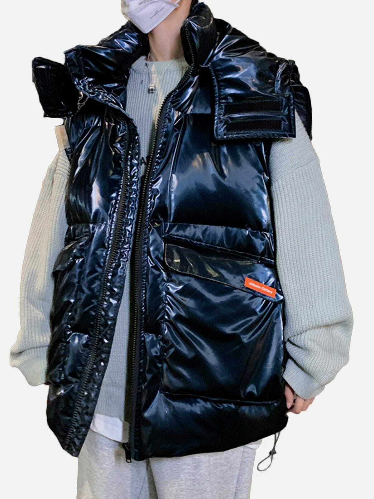 Glossy Removable Sleeves Winter Coat - Y2K Fashion, Grunge Aesthetic, Comfy Layering Essential