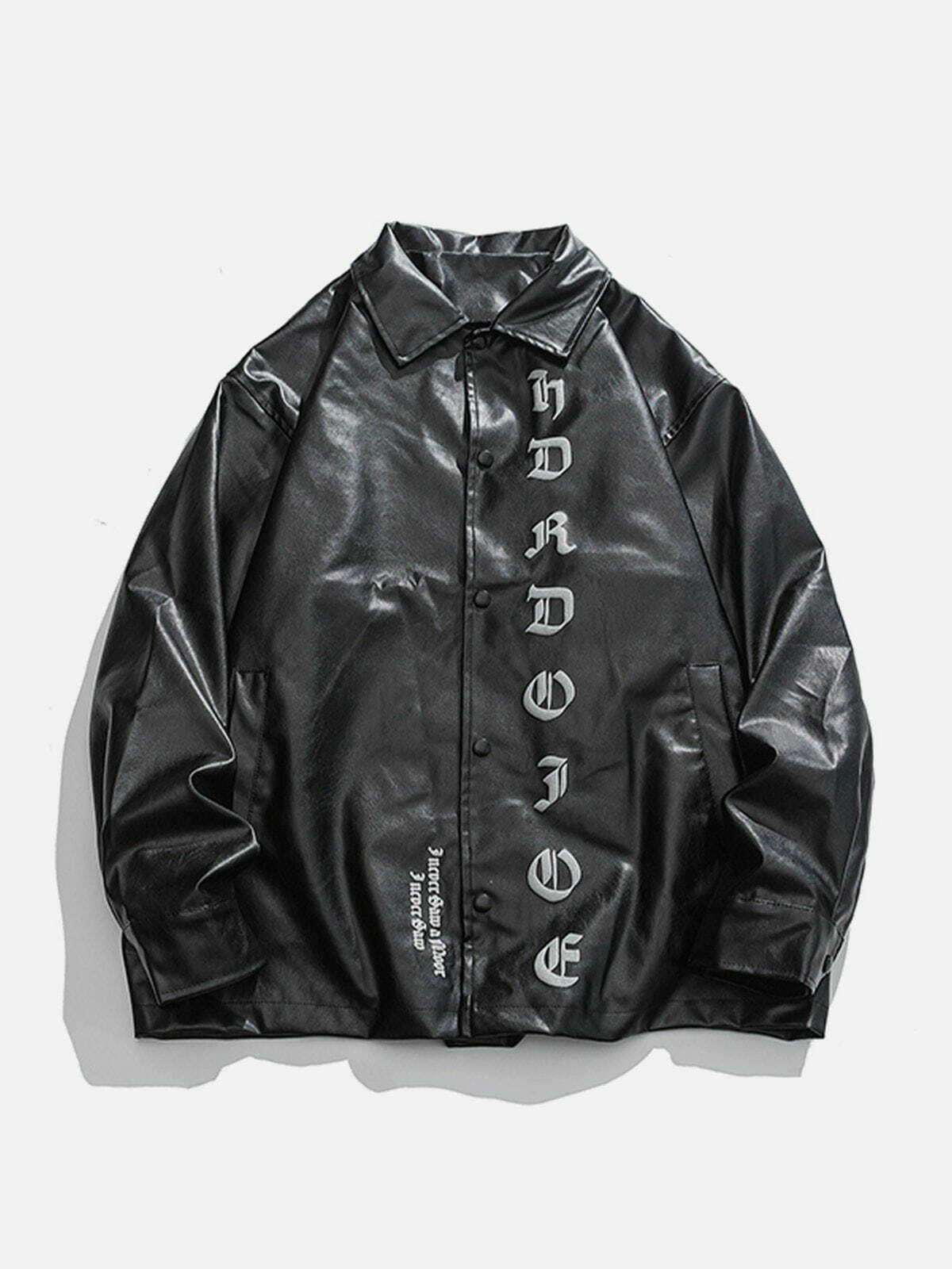 Gothic Letter Print Leather Jacket - Y2K Fashion Grunge Aesthetic Outerwear for Edgy Style