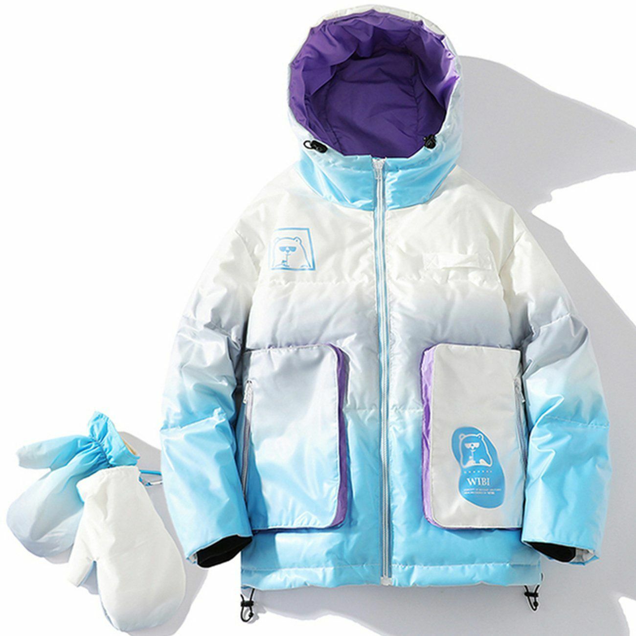 Gradient Bear Hooded Winter Coat - Y2K Aesthetic, Cute & Comfy for Cozy Fall Days