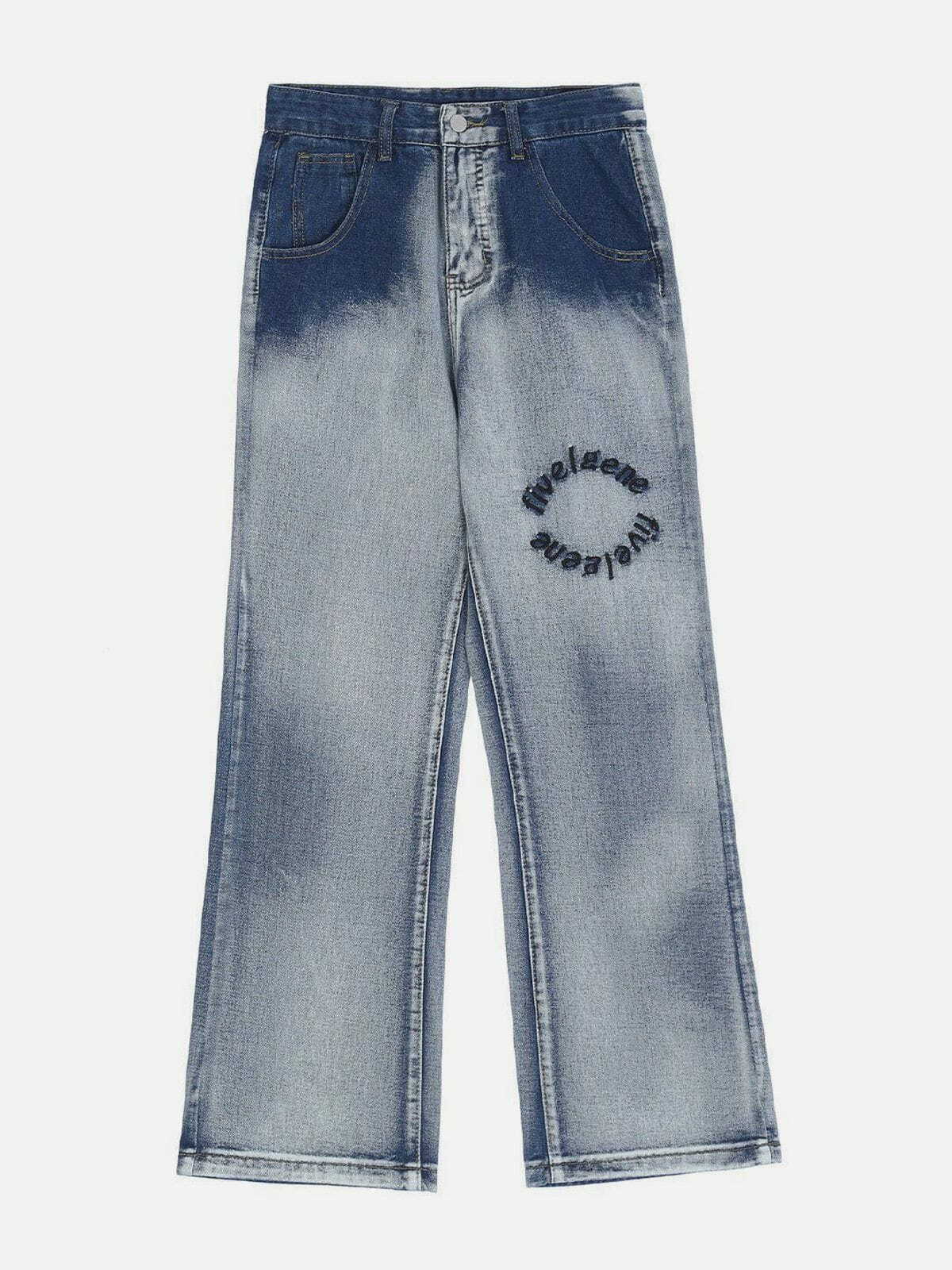 Gradient Letter Embroidered Y2K Jeans - Cute Pastel Goth Style for Aesthetic Outfits