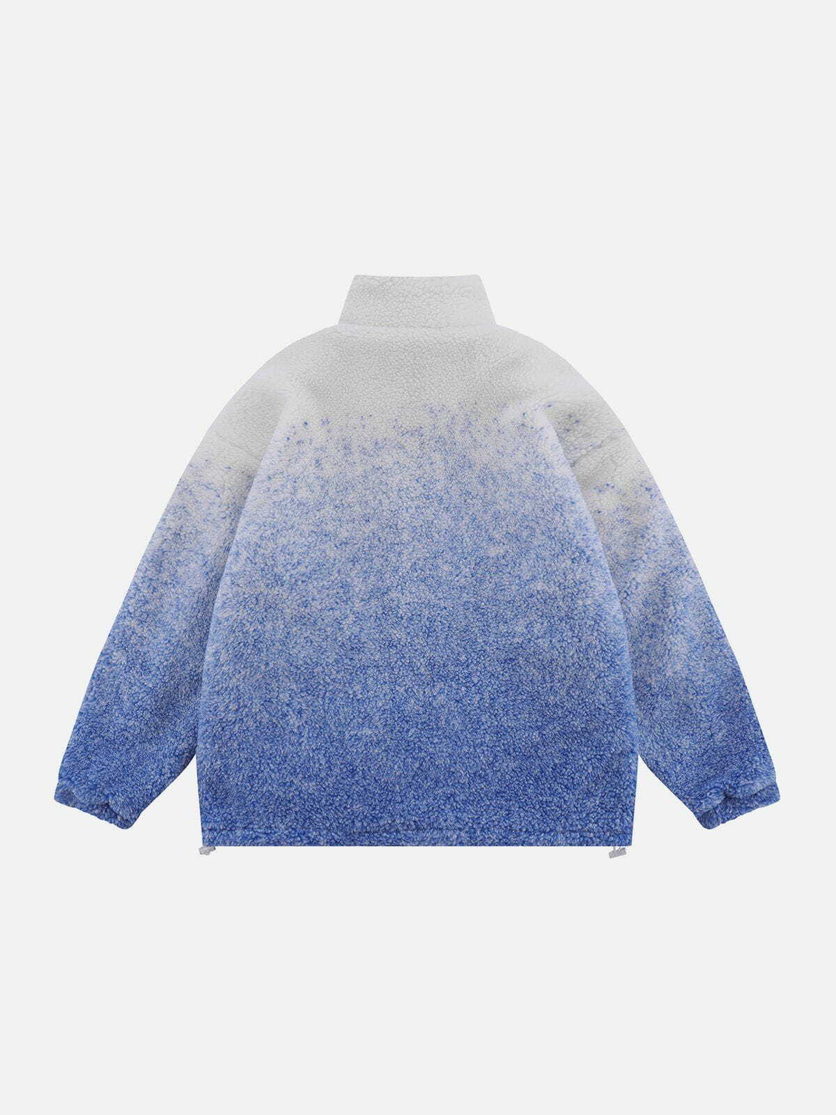 Gradient Sherpa Coat with Letter Embroidery - Y2K Fashion Meets Cozy Aesthetic Style