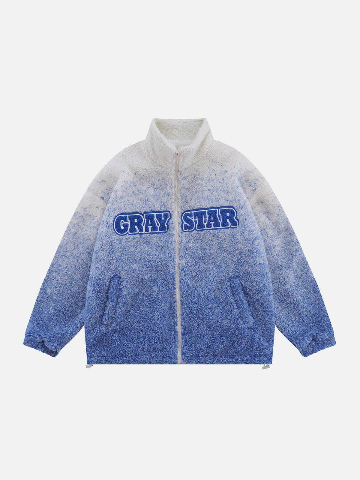 Gradient Sherpa Coat with Letter Embroidery - Y2K Fashion Meets Cozy Aesthetic Style