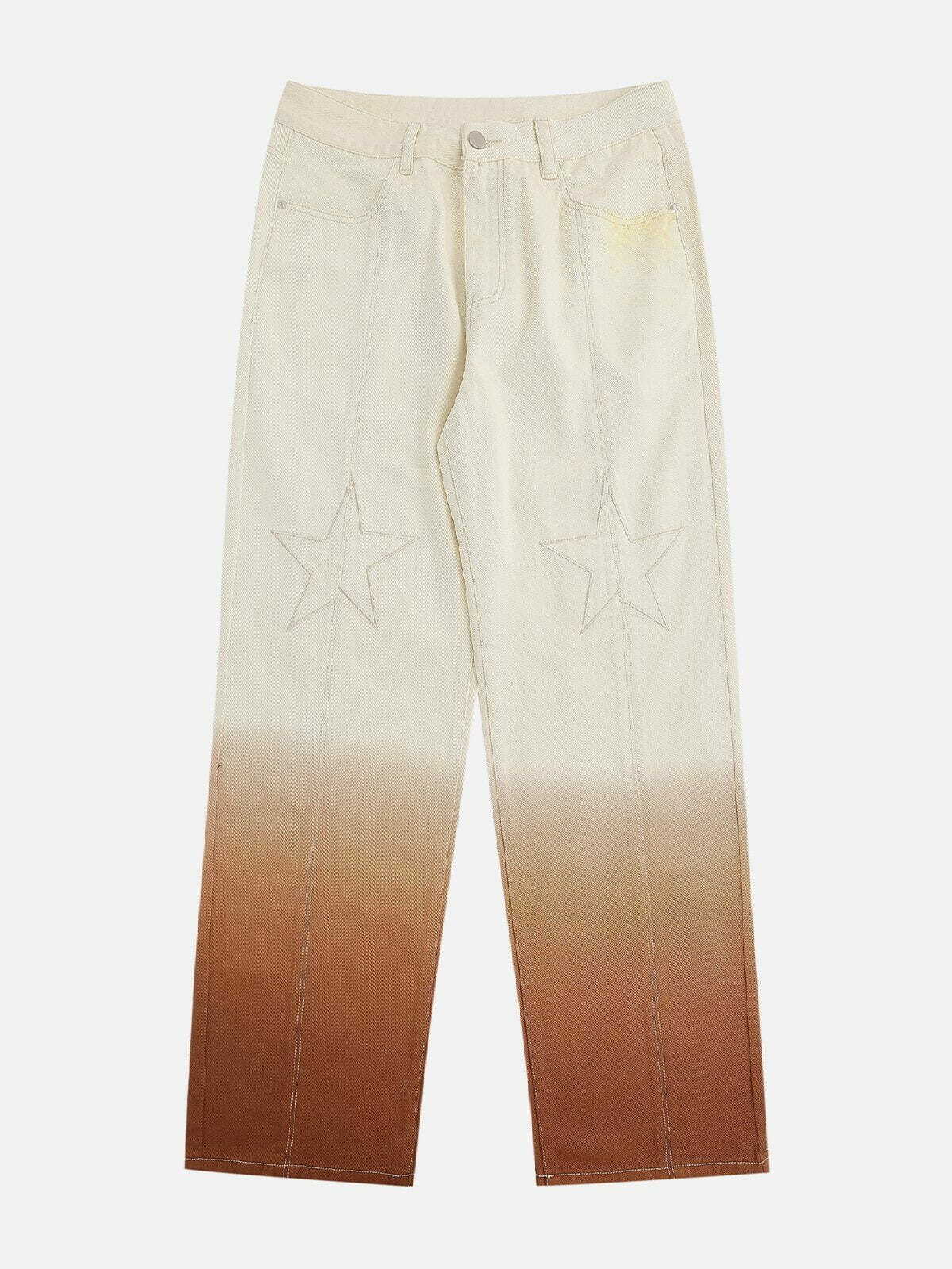 Gradient Star Embroidery Jeans - Y2K Fashion, Grunge Aesthetic, Cute Tops, Aesthetic Outfits