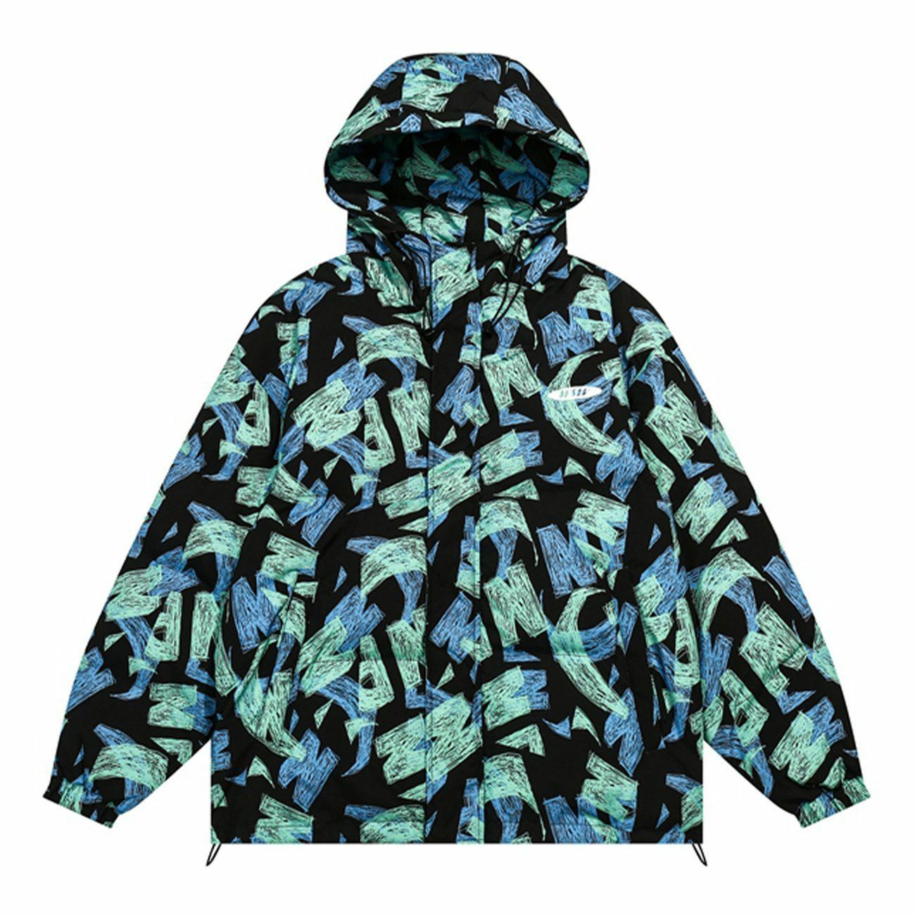 Graffiti Full Print Hooded Winter Coat - Y2K Aesthetic, Grunge Style, Comfy & Cute