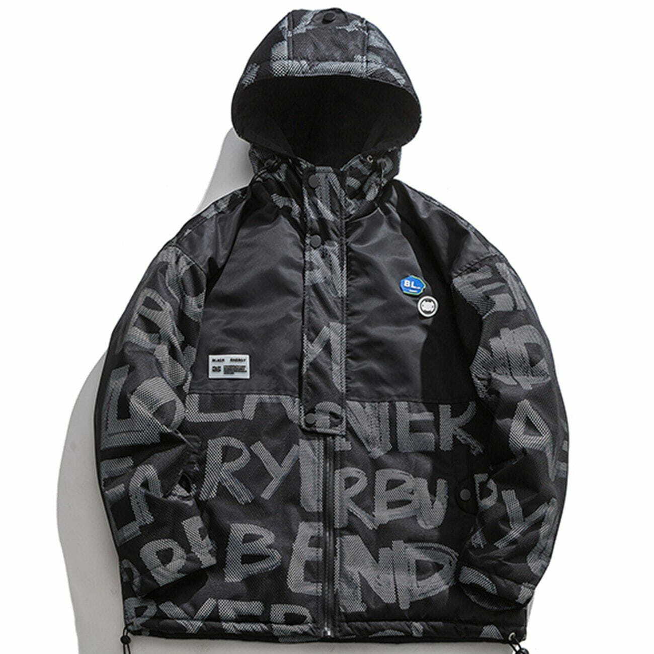 Graffiti Letters Y2K Hooded Winter Coat - Comfy Aesthetic Outerwear for Grunge & Coquette Styles