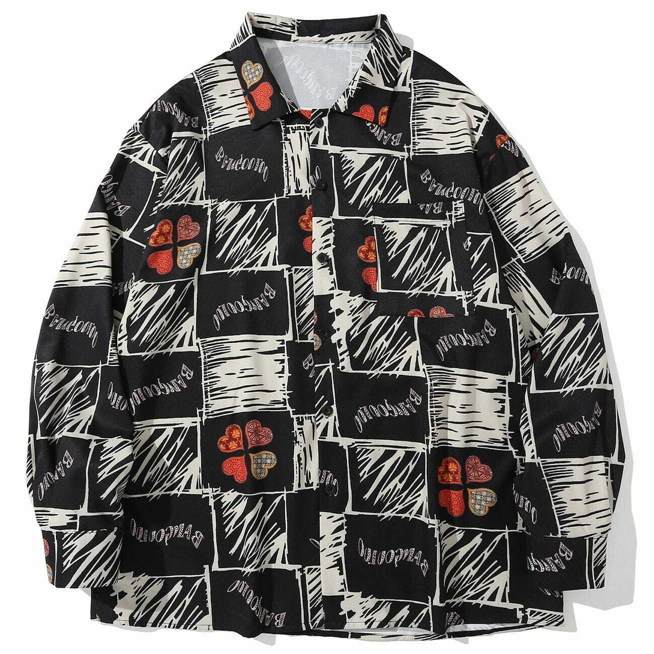 Graffiti Print Long-Sleeved Shirt - Y2K Aesthetic, Grunge Style, Cute Tops for Trendy Looks