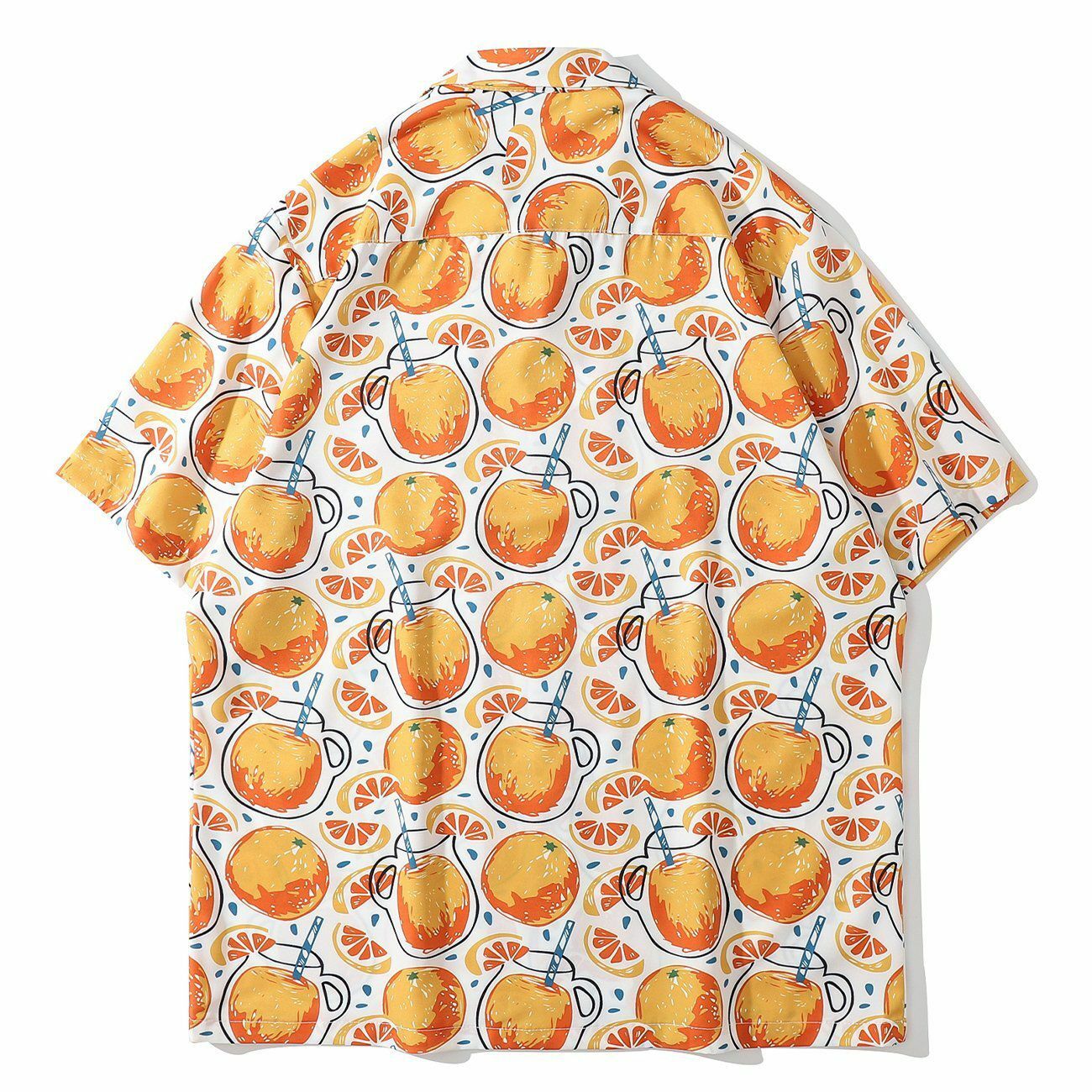 Grapefruit Print Y2K Aesthetic Short-Sleeved Shirt - Cute Tops for Coquette & Grunge Styles