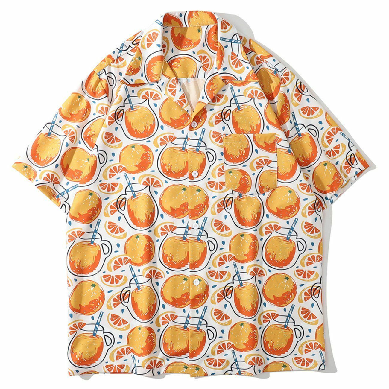 Grapefruit Print Y2K Aesthetic Short-Sleeved Shirt - Cute Tops for Coquette & Grunge Styles