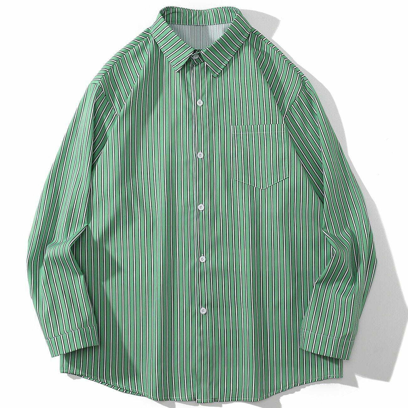 Green and White Striped Long Sleeve Shirt - Y2K Fashion Essential for Aesthetic Outfits