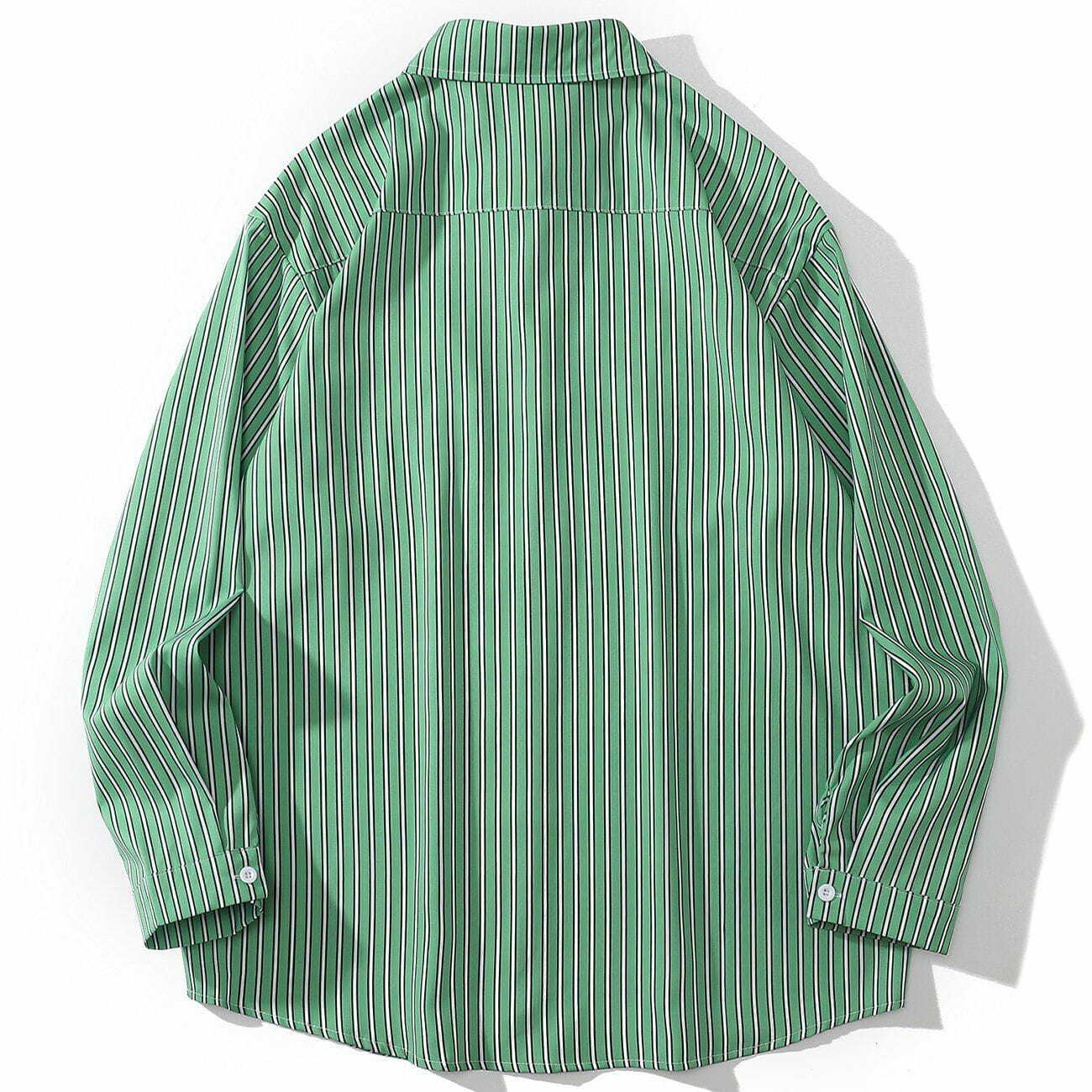 Green and White Striped Long Sleeve Shirt - Y2K Fashion Essential for Aesthetic Outfits