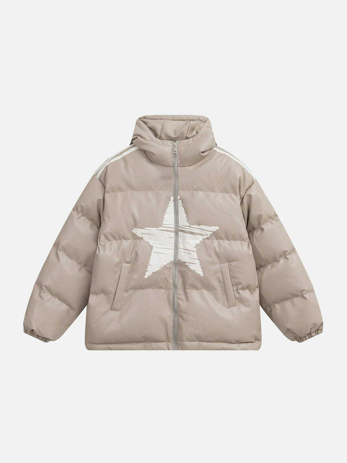 Hand-Painted Star Print Y2K Aesthetic Winter Coat - Cute & Comfy Outerwear for Grunge Style