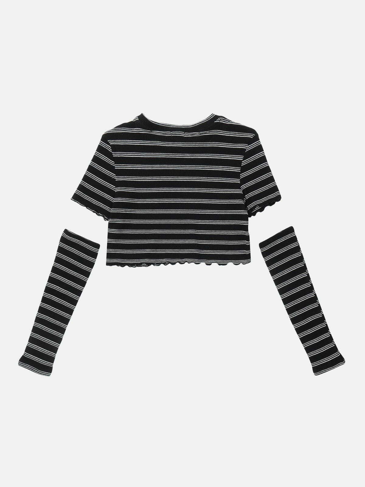 Heart Cut Stripe Crop Tee - Y2K Fashion Cute Top for Coquette Aesthetic & Grunge Style