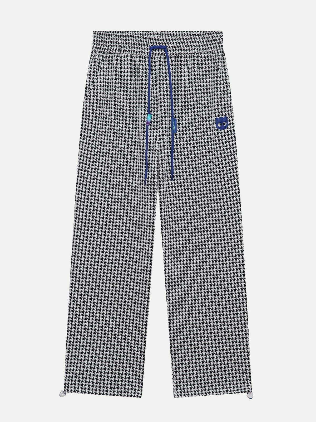 Houndstooth Straight-Leg Casual Pants for Y2K Fashion, Coquette Aesthetic & Grunge Style