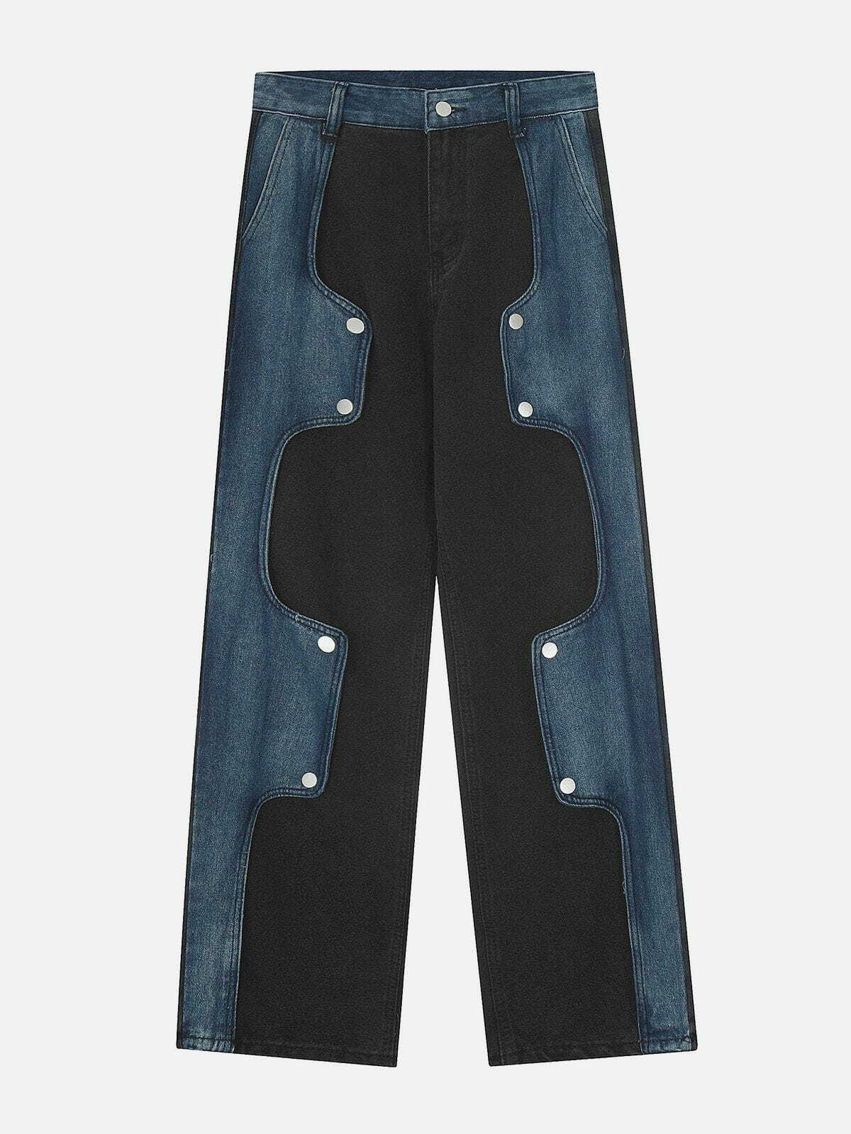 Irregular Patchwork Jeans - Y2K Fashion Grunge Aesthetic Denim for Unique Style Lovers