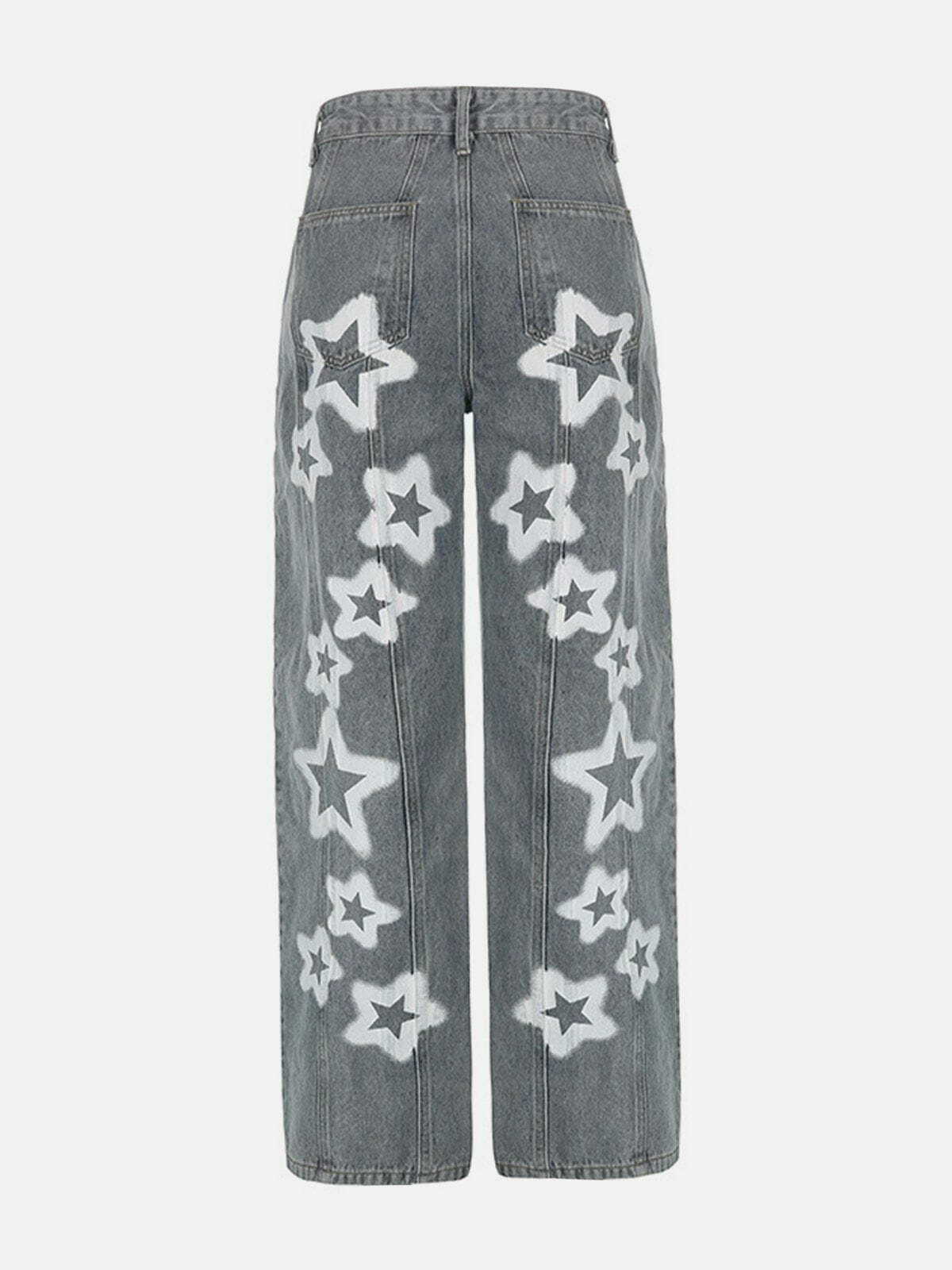 Irregular Star Print Y2K Jeans for Grunge Aesthetic and Coquette Style Outfits