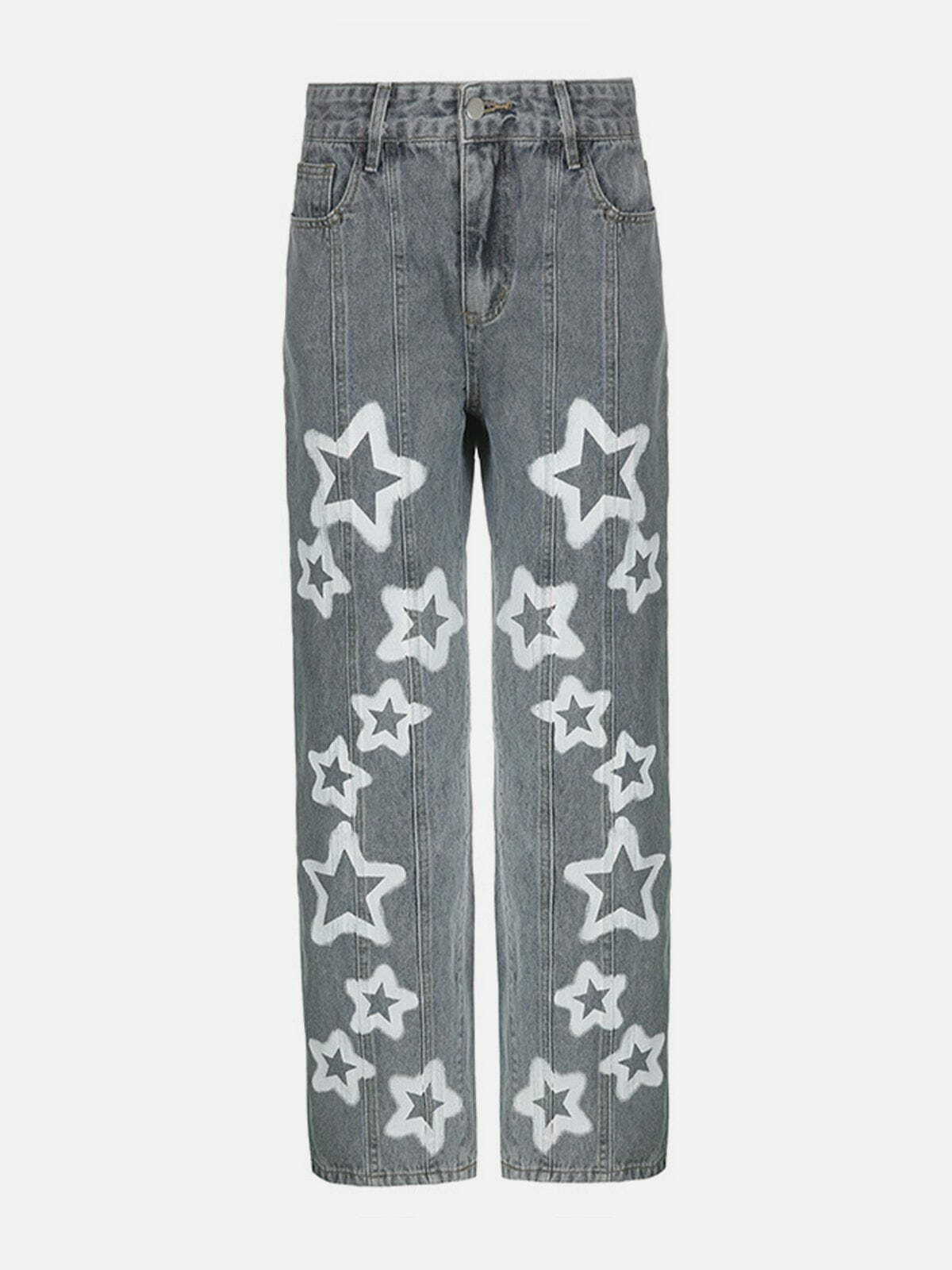 Irregular Star Print Y2K Jeans for Grunge Aesthetic and Coquette Style Outfits