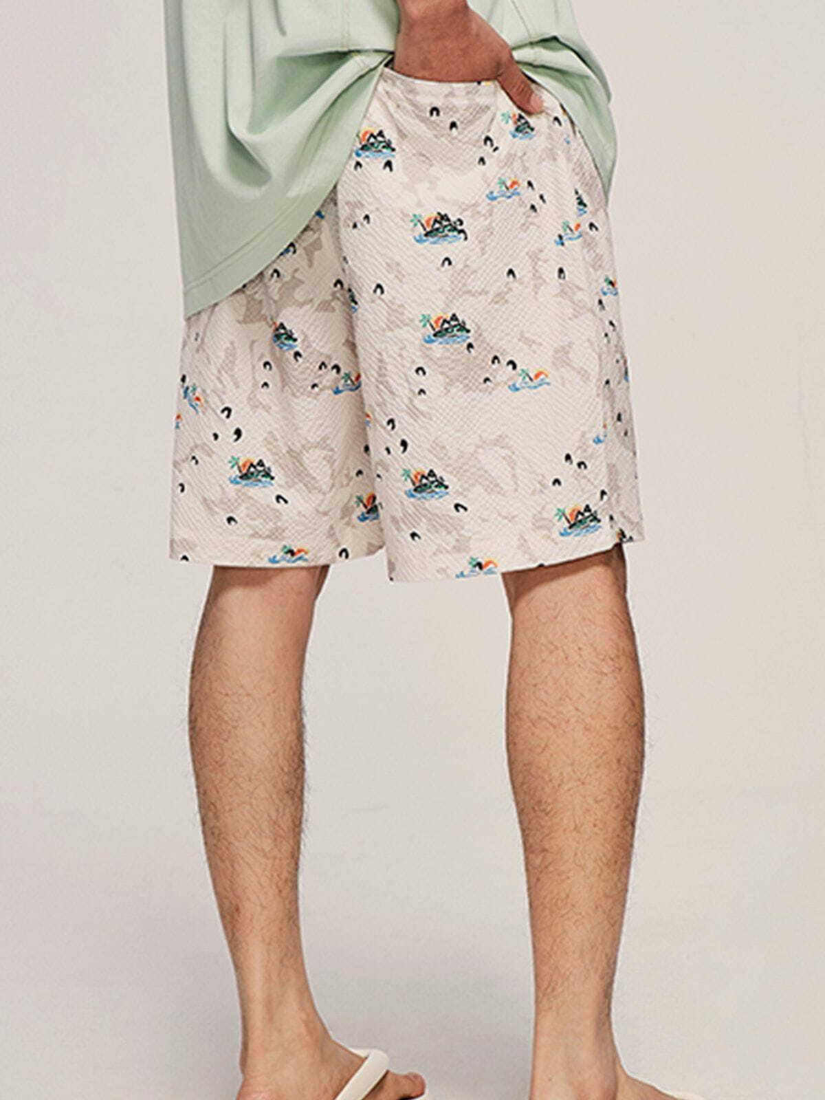 Island Scenery Print Cargo Shorts - Y2K Aesthetic, Cute Summer Outfits, Comfy Style