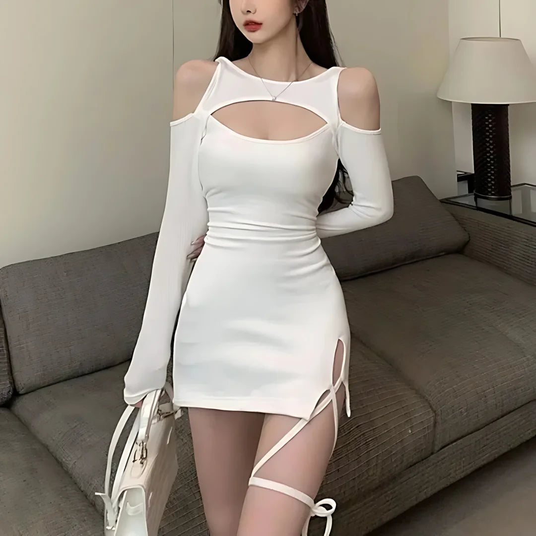 Lace Bandage Hollow Mini Dress - Y2K Aesthetic, Coquette Style, Cute & Elegant Fashion