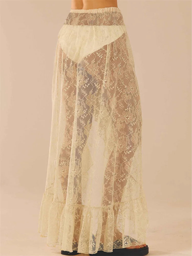 Lace High Waist Asymmetrical Ruffle Skirt - Y2K Fashion, Coquette Aesthetic, Summer Streetwear