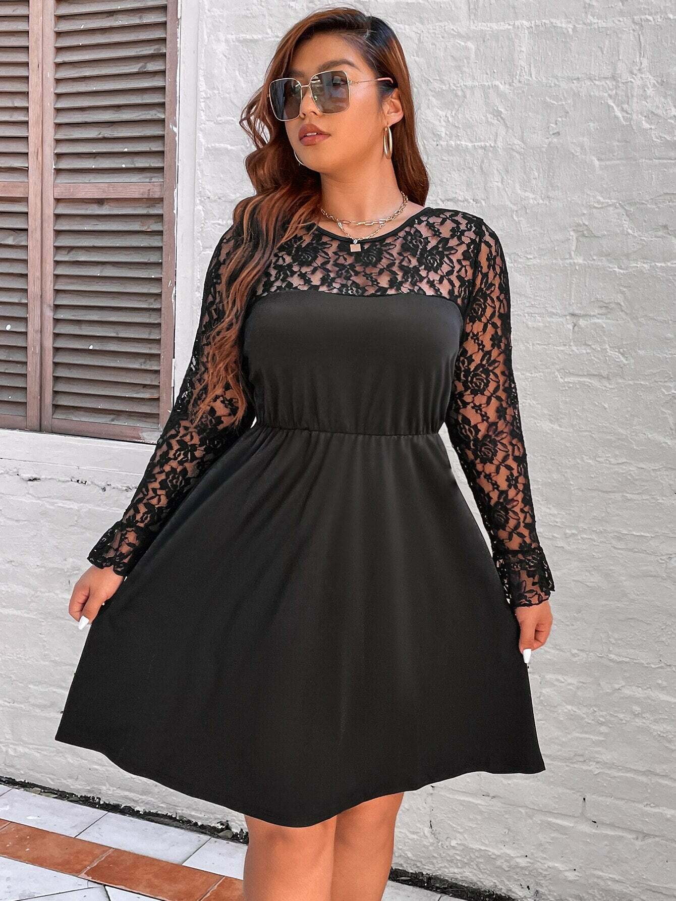 Lace Long Sleeve Midi Dress - Y2K Aesthetic Party Dress for Coquette & Grunge Styles