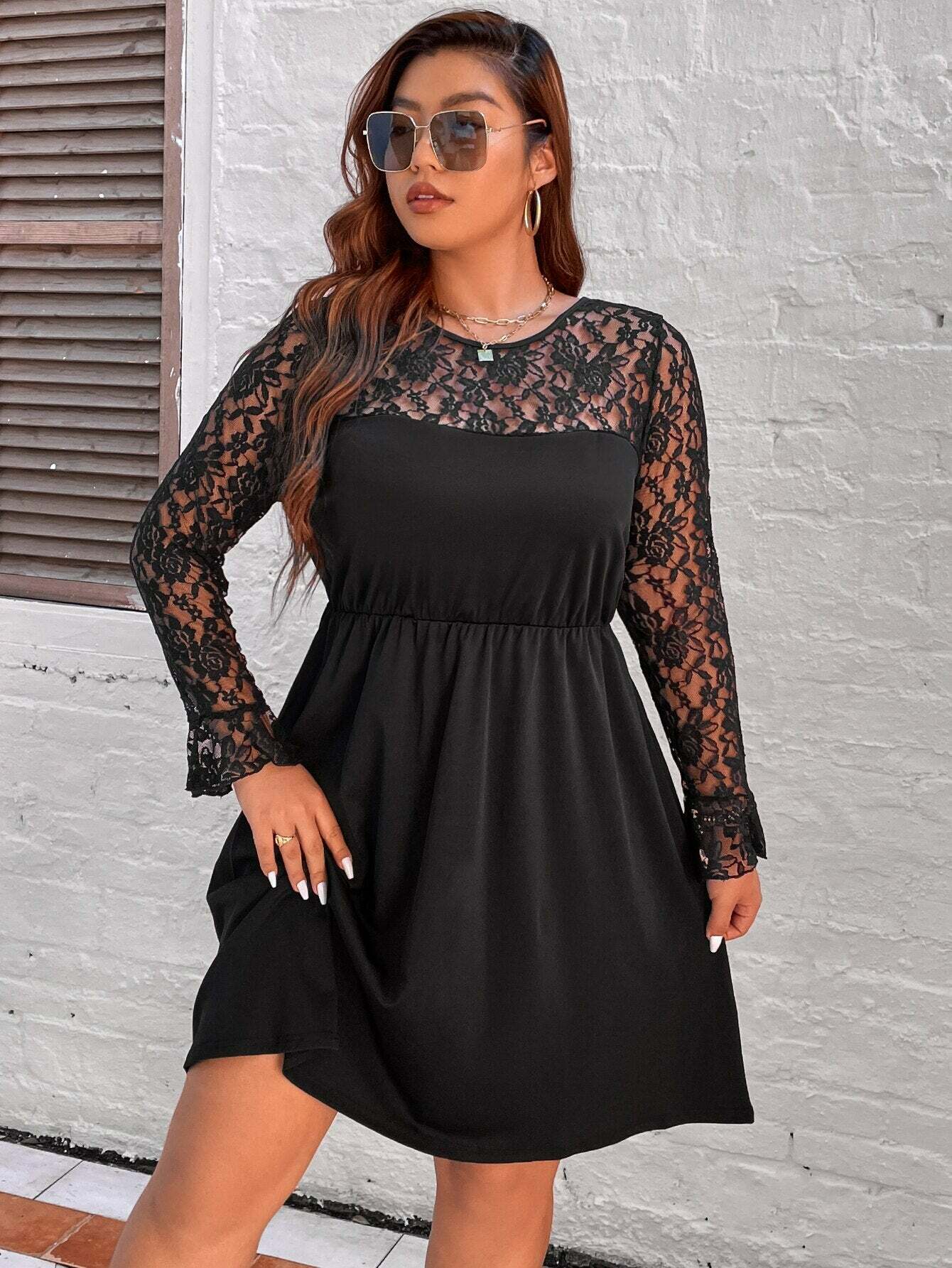 Lace Long Sleeve Midi Dress - Y2K Aesthetic Party Dress for Coquette & Grunge Styles