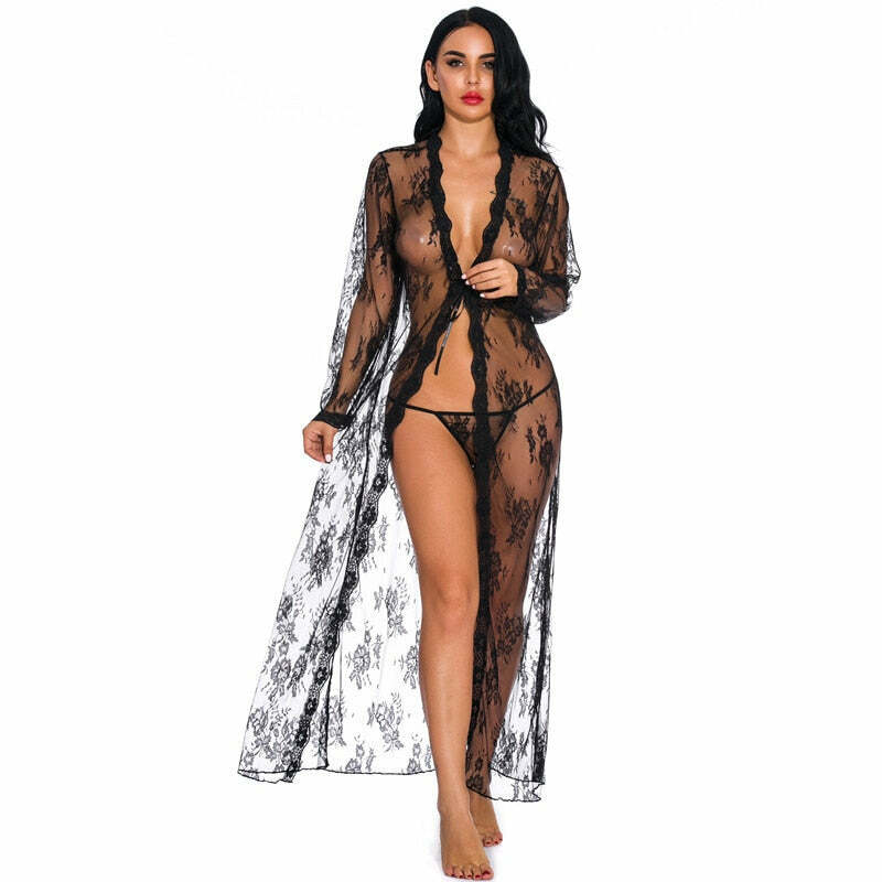 Lace Transparent Cardigan Blouse - Y2K Aesthetic Nightwear for Cozy Beach Vibes