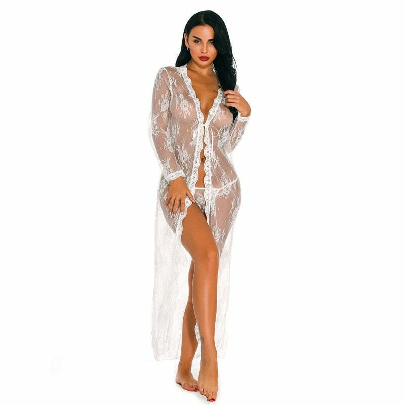 Lace Transparent Cardigan Blouse - Y2K Aesthetic Nightwear for Cozy Beach Vibes