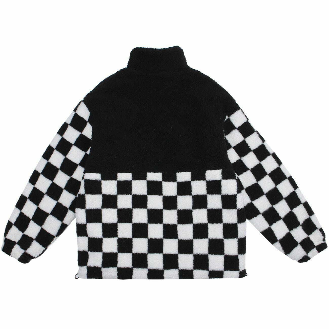 Lattice Patchwork Y2K Winter Coat - Cozy Grunge Aesthetic Outerwear for Stylish Looks