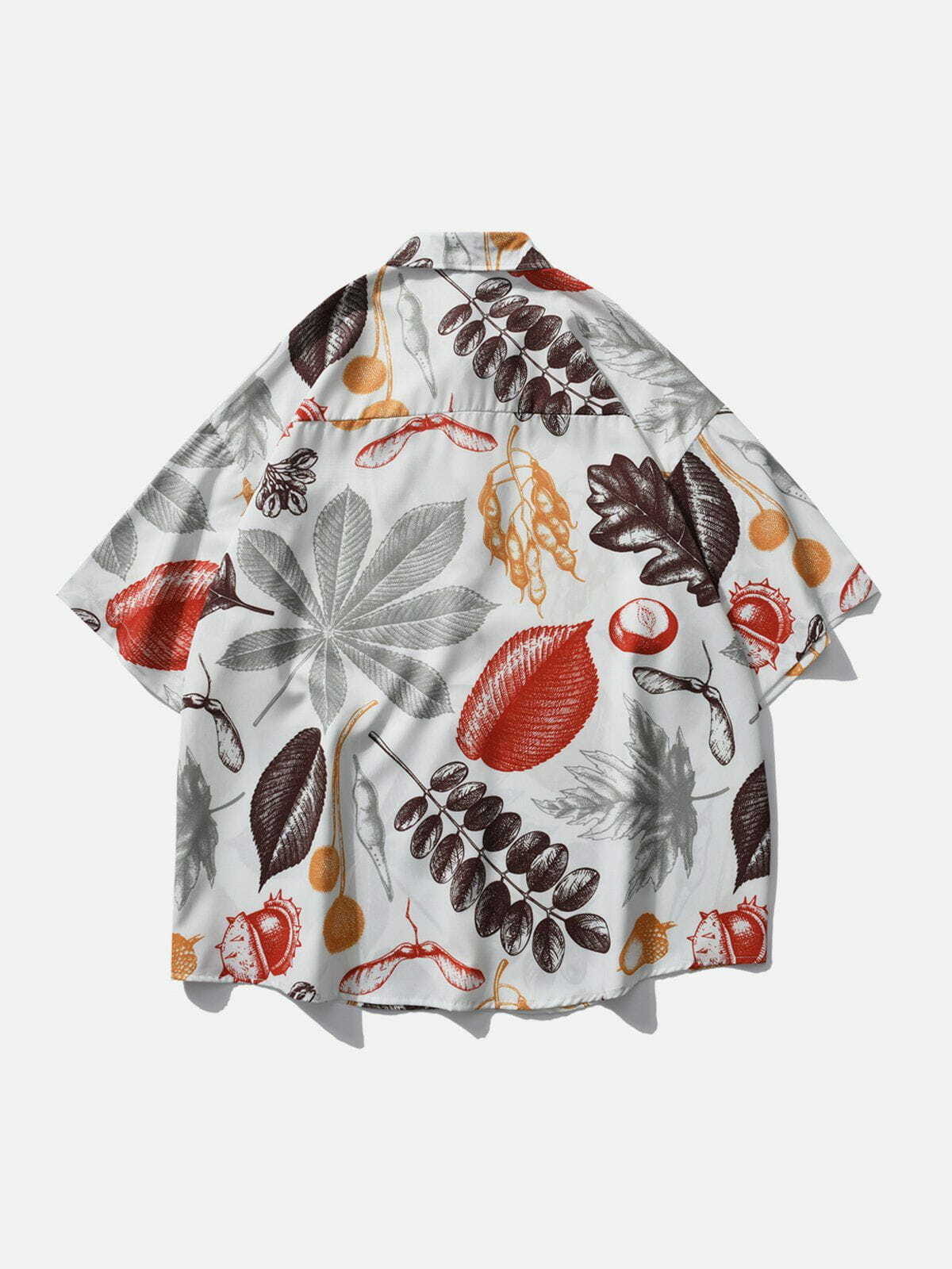 Leaf Print Y2K Aesthetic Short Sleeve Shirt - Cute Tops for Coquette & Grunge Styles