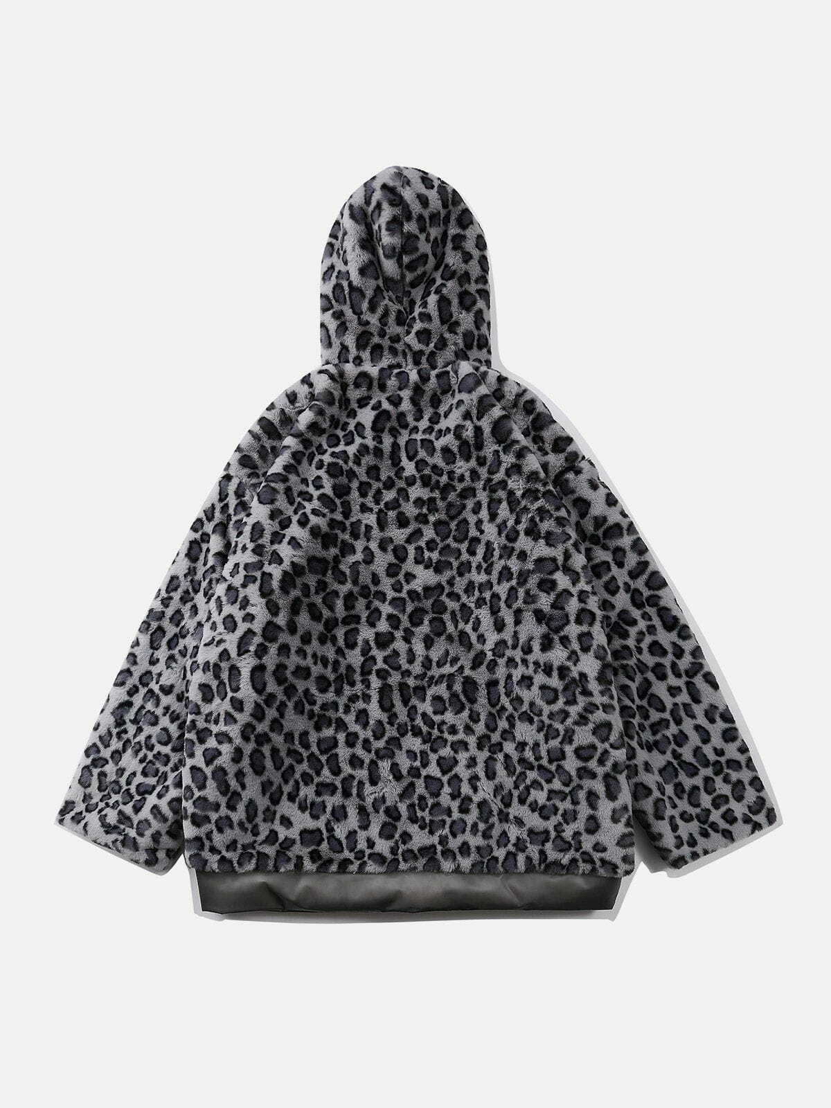 Leopard Print Plush Stitching Transparent PU Winter Coat for Y2K Fashion Lovers