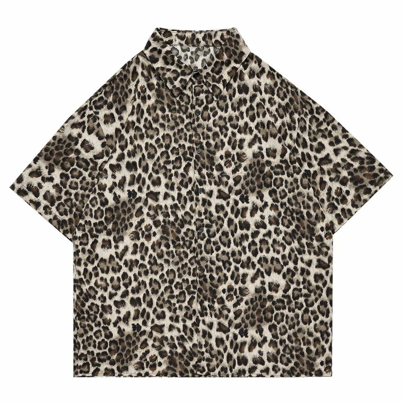 Leopard Print Y2K Aesthetic Short Sleeve Shirt - Cute Tops for Coquette & Grunge Styles