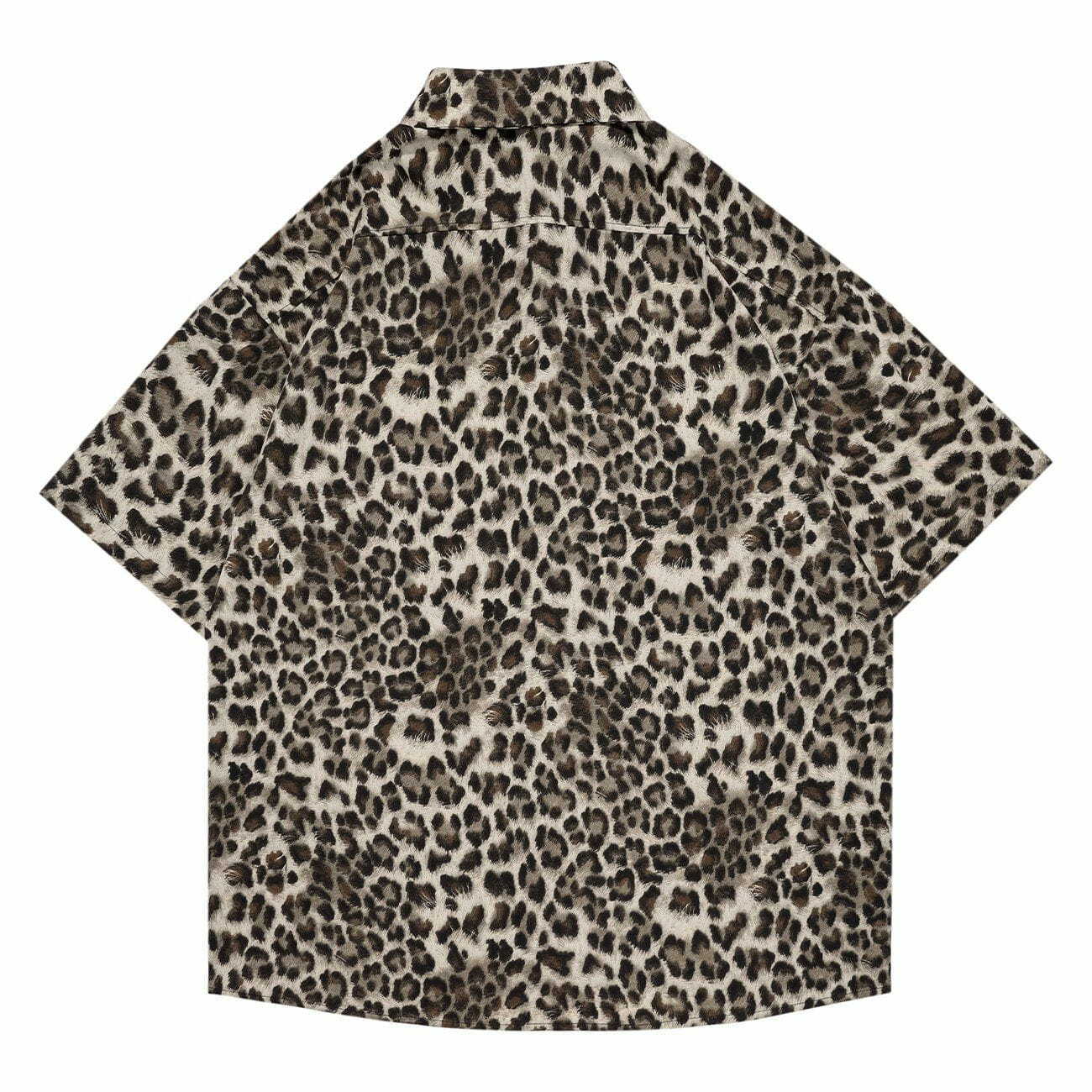 Leopard Print Y2K Aesthetic Short Sleeve Shirt - Cute Tops for Coquette & Grunge Styles