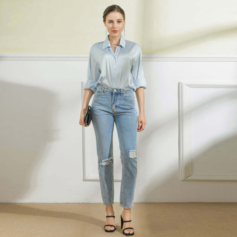 Light Blue Y2K Denim Trousers - Vintage Aesthetic, Grunge Style, Comfy & Cute Fashion