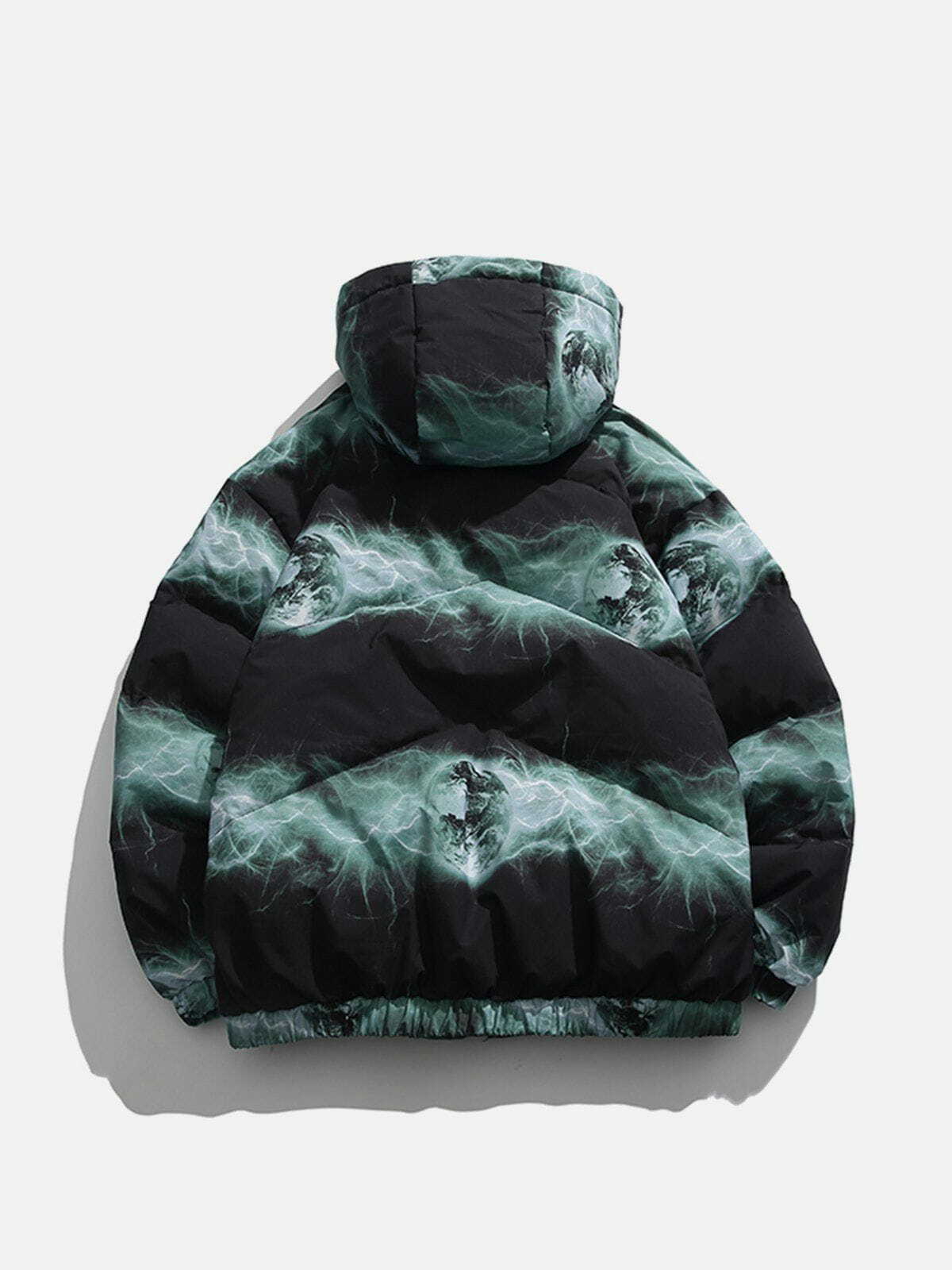 Lightning Print Y2K Hoodie Coat - Comfy Grunge Aesthetic Outerwear for Trendy Looks