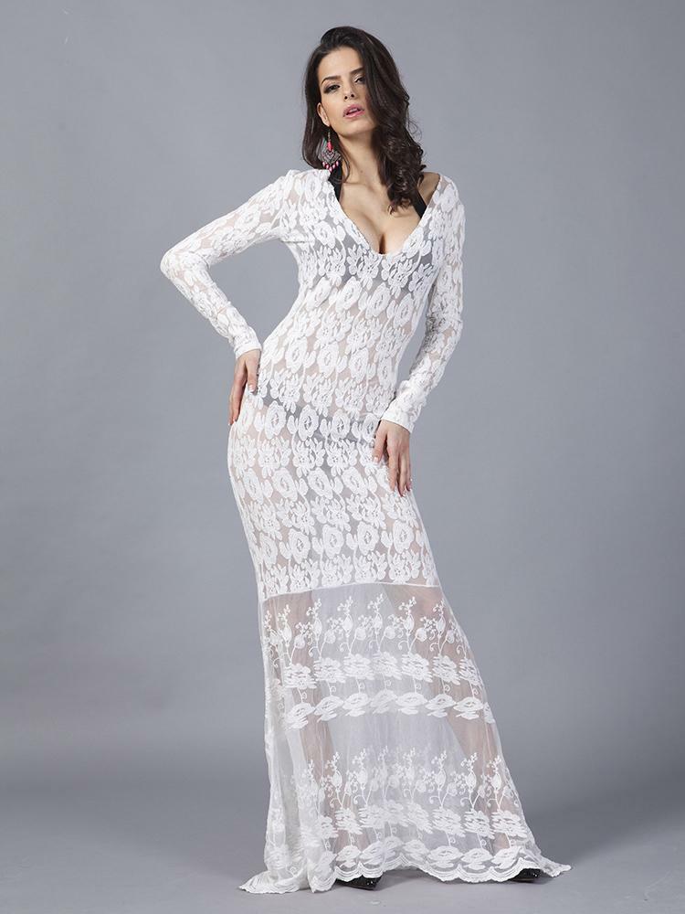 Margie Crochet Lace Sheer Bodycon Maxi Dress - Y2K Aesthetic, Coquette Style, Cute & Comfy