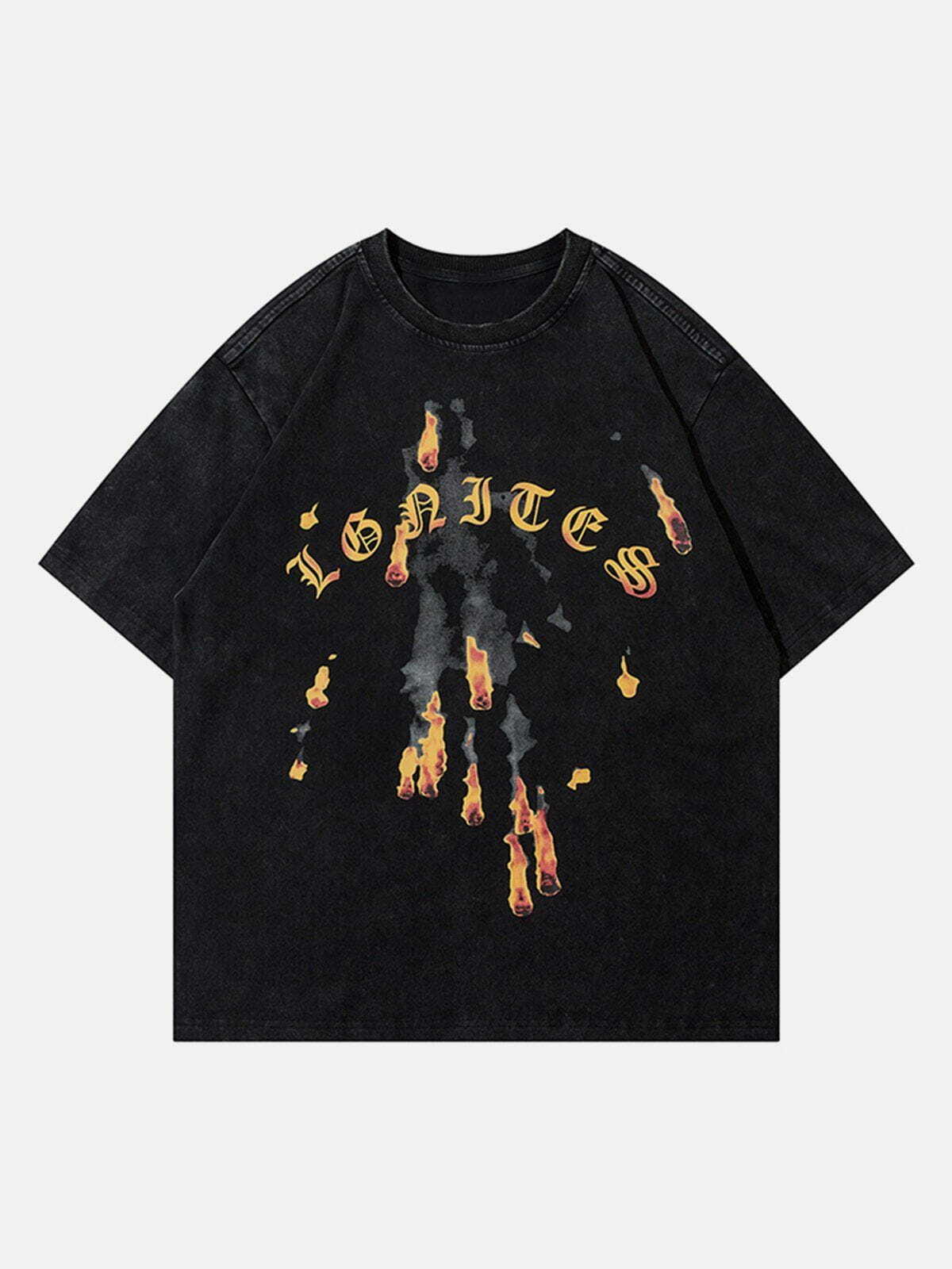 Meteorite Flame Print Tee - Y2K Aesthetic Graphic Top for Grunge and Coquette Styles