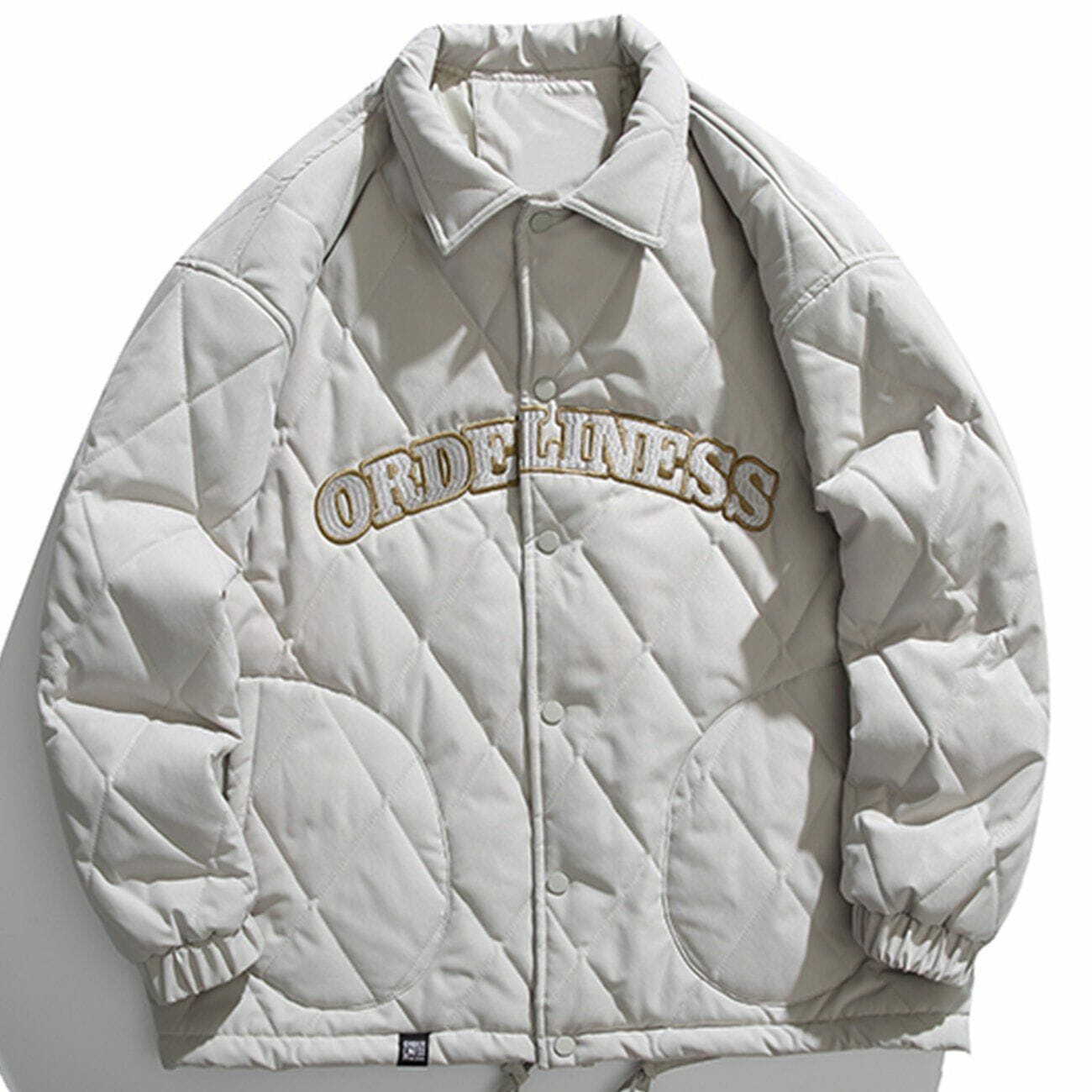 Monogram Embroidery Rhombus Winter Coat - Y2K Fashion Essential for Cozy Aesthetic Outfits