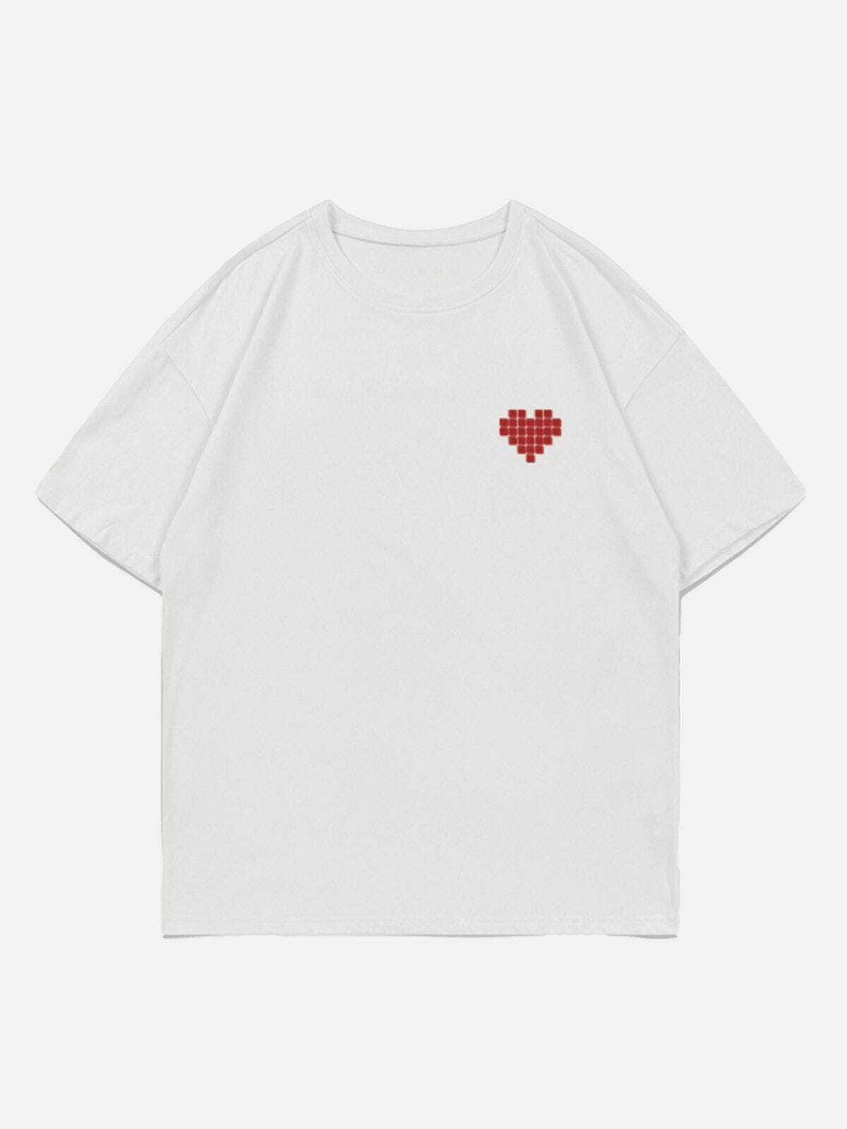 Mosaic Heart Print Tee - Y2K Aesthetic Cute Top for Coquette & Grunge Styles