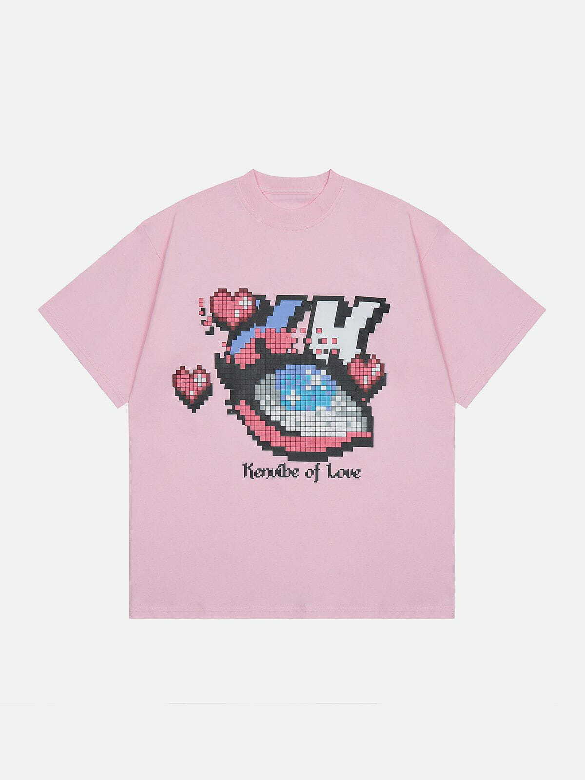 Mosaic Pixel Heart Graphic Tee - Y2K Aesthetic Cute Top for Coquette & Grunge Styles