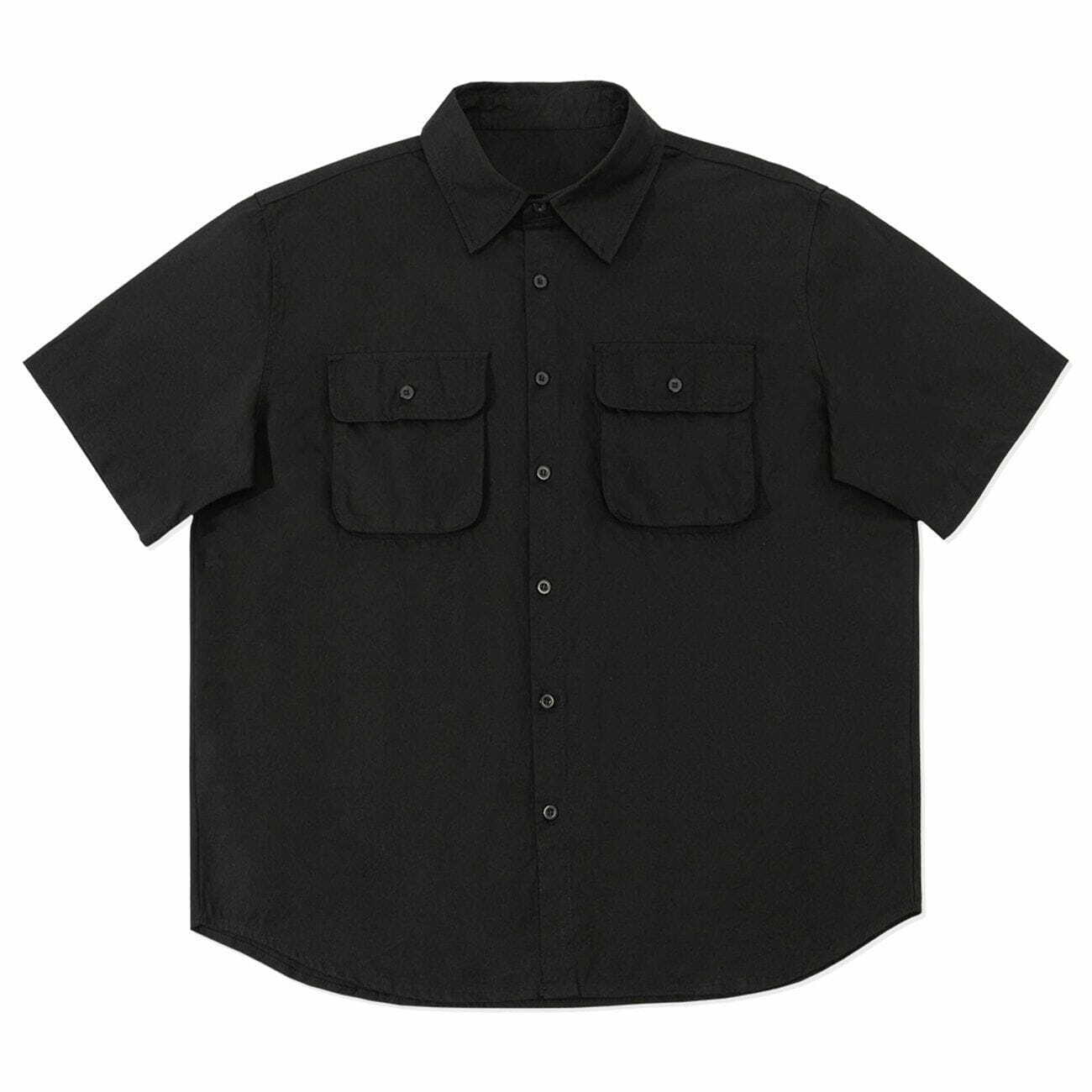 Multi-Pocket Short Sleeve Shirt in Y2K Fashion - Perfect for Coquette & Grunge Aesthetics