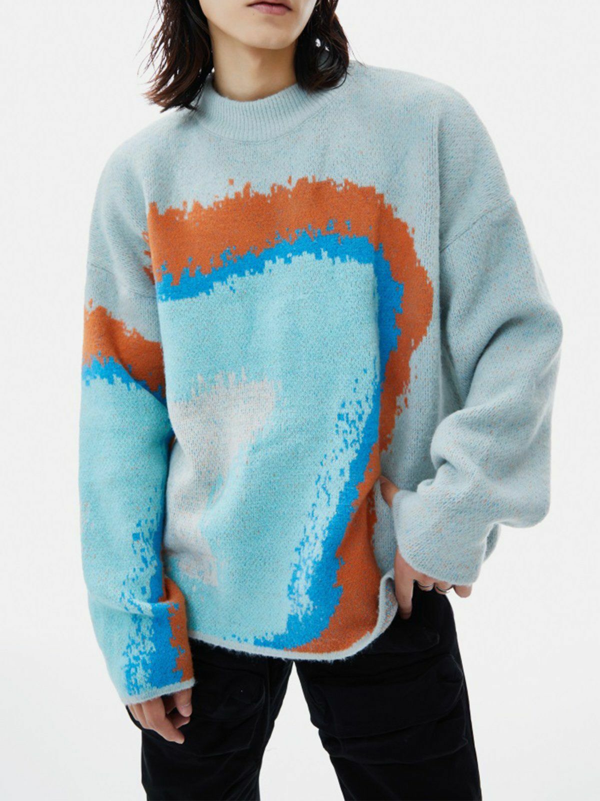 Multicolor Patchwork Sweater - Y2K Aesthetic Cozy Top for Grunge and Coquette Styles