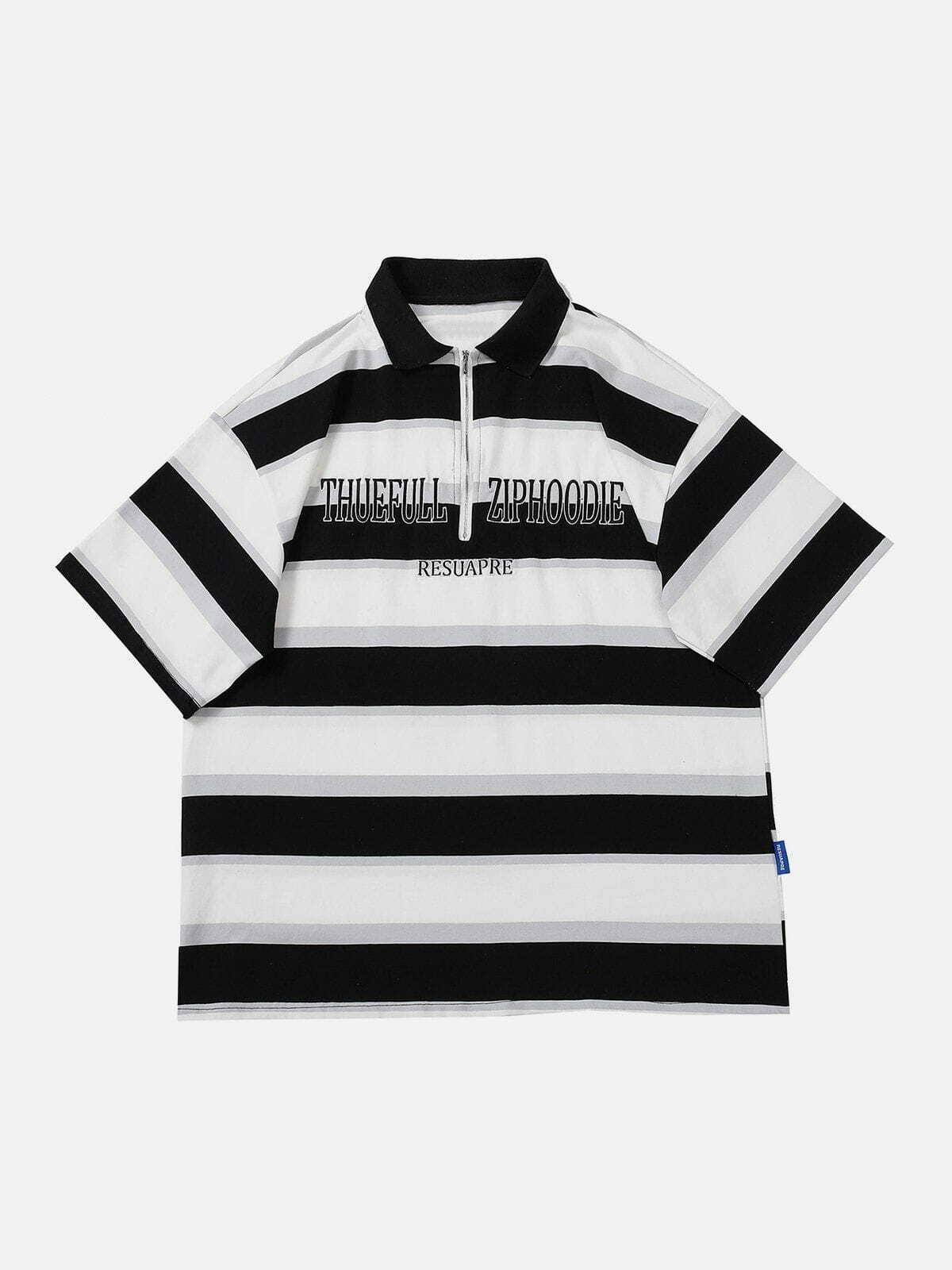 Multicolor Stripe Embroidered Letter POLO Tee - Y2K Fashion Essential for Aesthetic Outfits