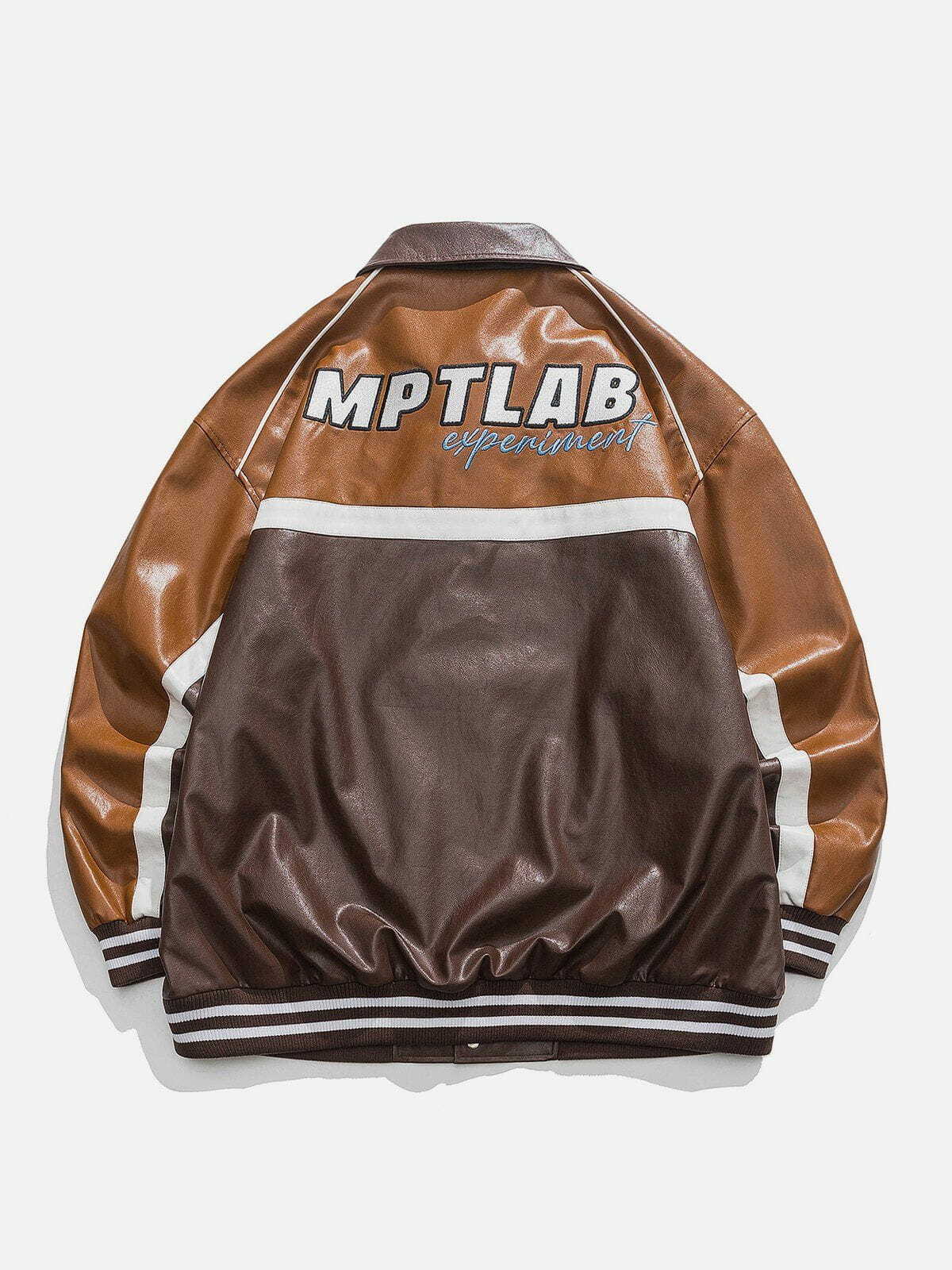 Ombre Paneled Letter Embroidered Moto Jacket - Y2K Fashion Meets Grunge Aesthetic Style