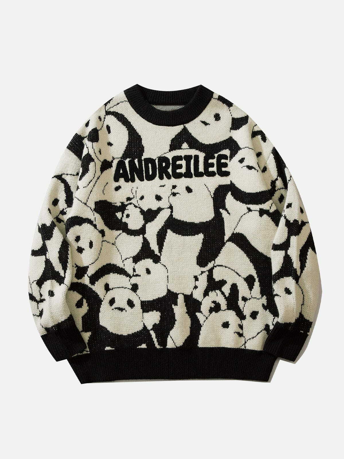 Panda Graphic Sweater - Y2K Aesthetic Cute Top for Coquette, Grunge, and Soft Girl Styles