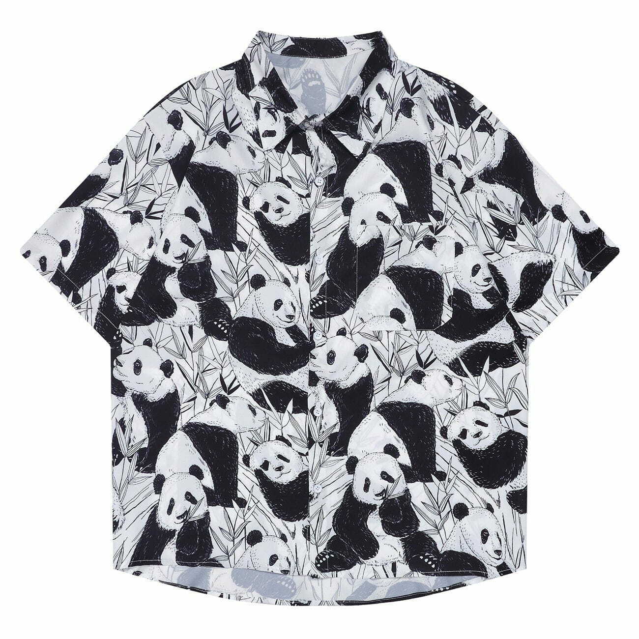 Panda Print Y2K Aesthetic Short Sleeve Shirt - Cute Top for Coquette & Grunge Styles