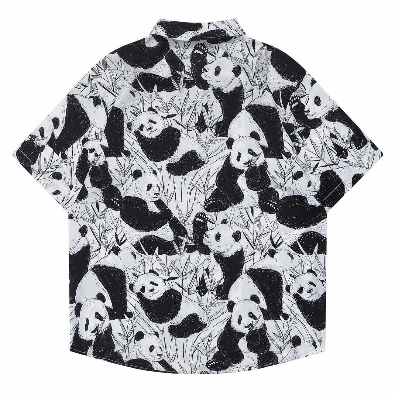 Panda Print Y2K Aesthetic Short Sleeve Shirt - Cute Top for Coquette & Grunge Styles